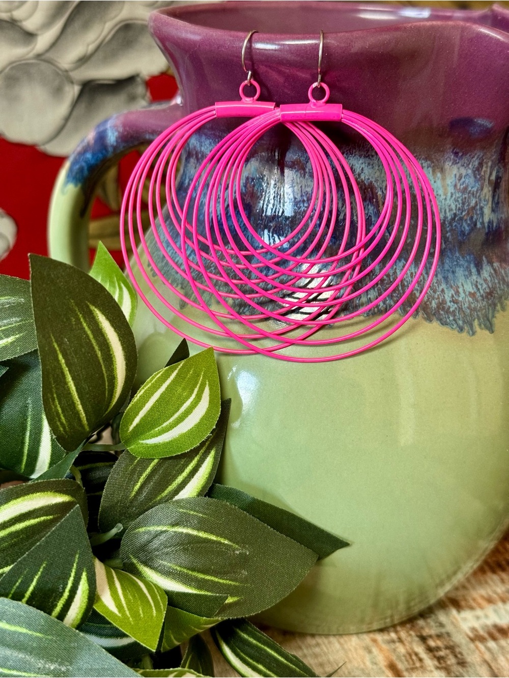Women’s Hot Pink Hoop Dangle Earrings